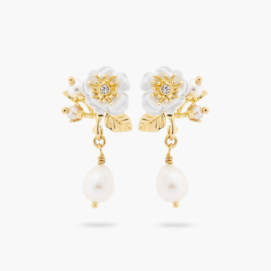 White Rose And Pearls Hoop Earrings | aset1061