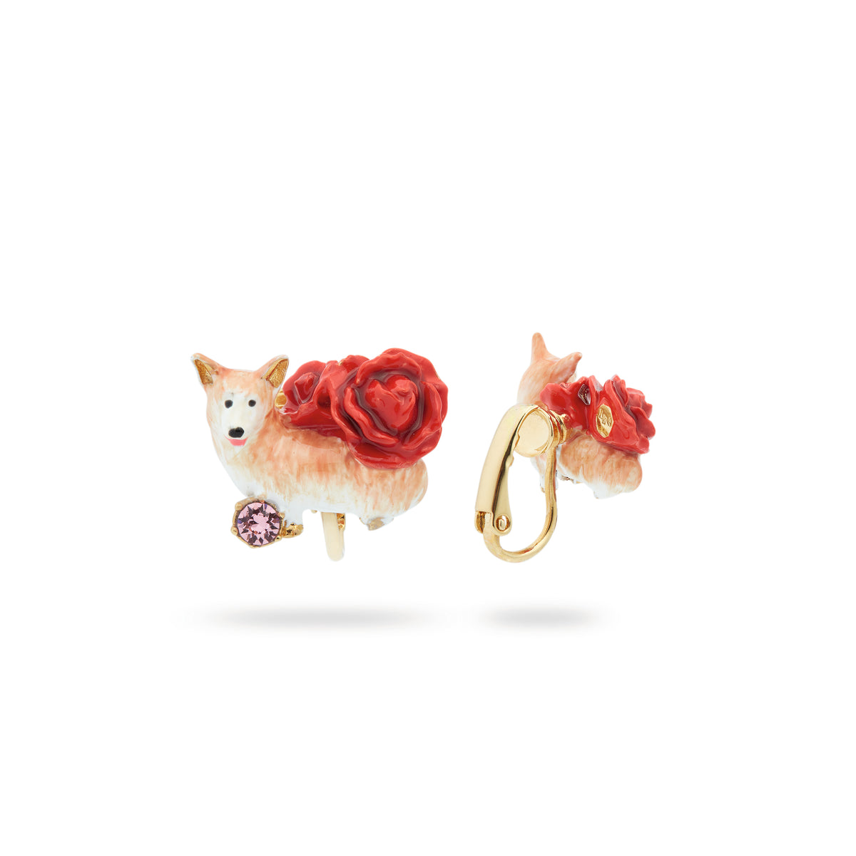 Corgi And Red Roses Earrings | ASLA1011