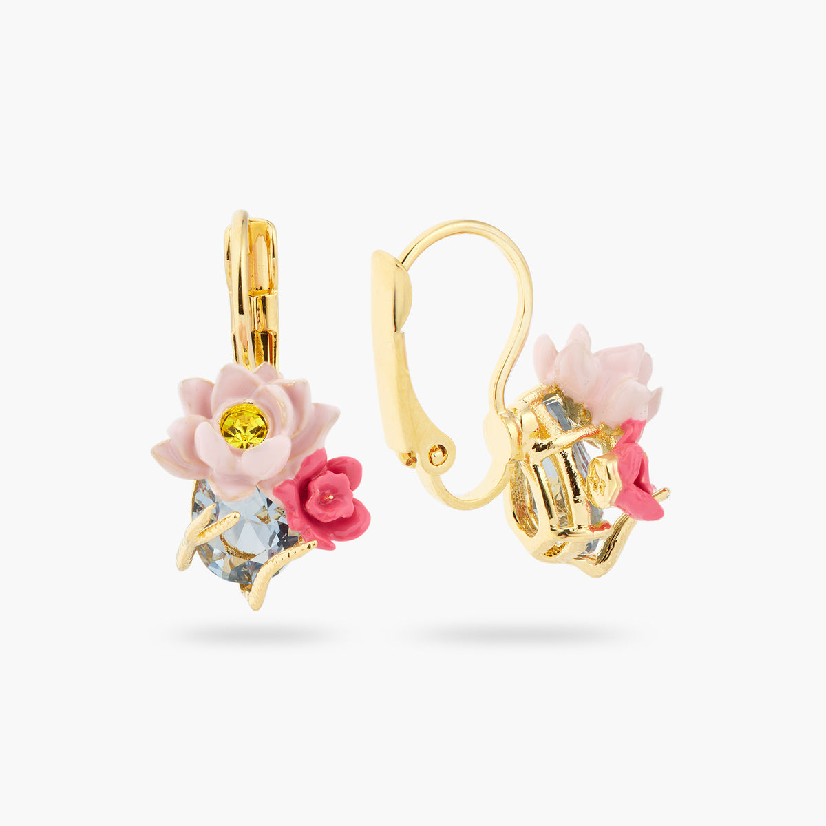 Pink Lotus And Light Blue Stone Earrings | ASOS1061