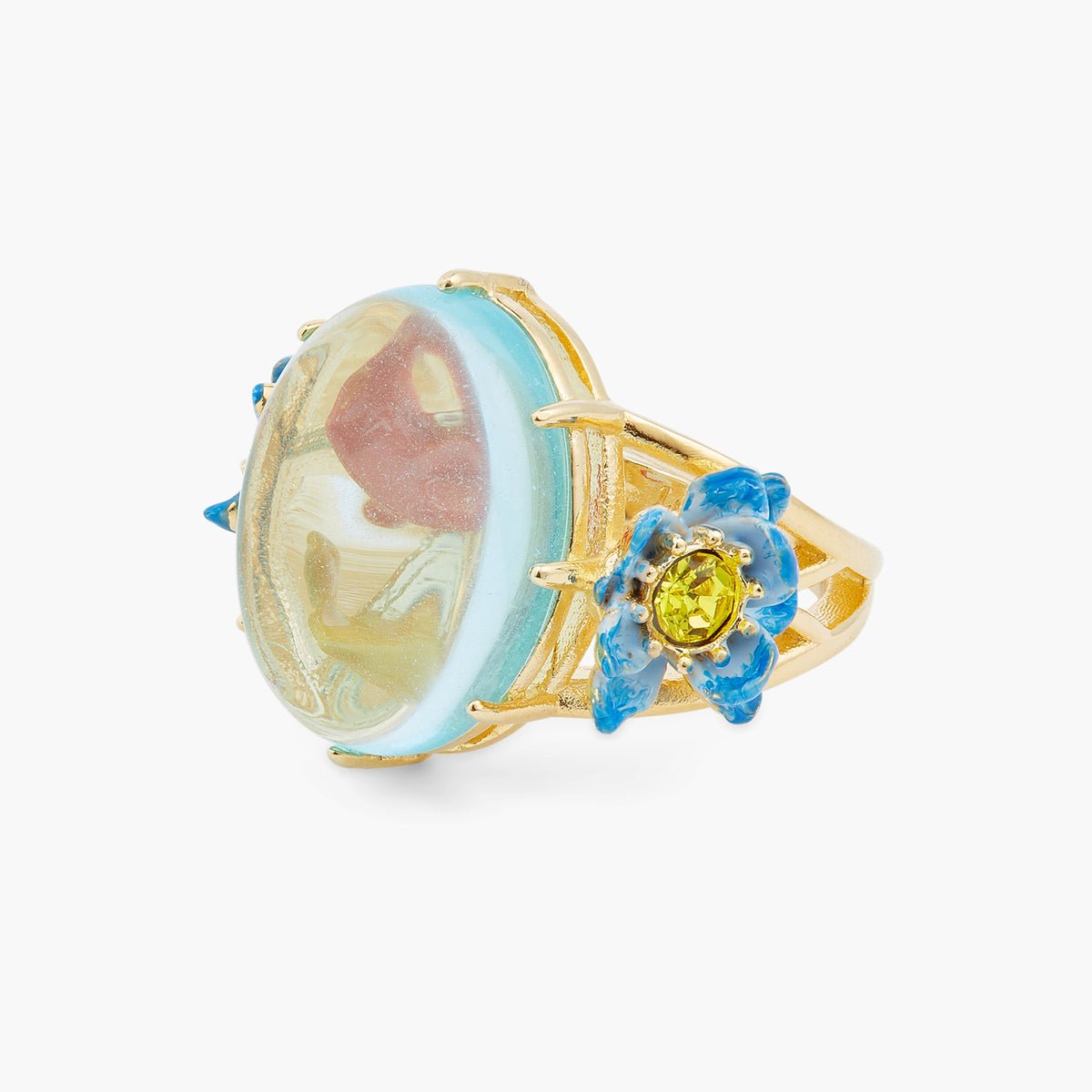 Crystal Oval, Koi Fish And Blue Lotus Cocktail Ring | ASOS6041