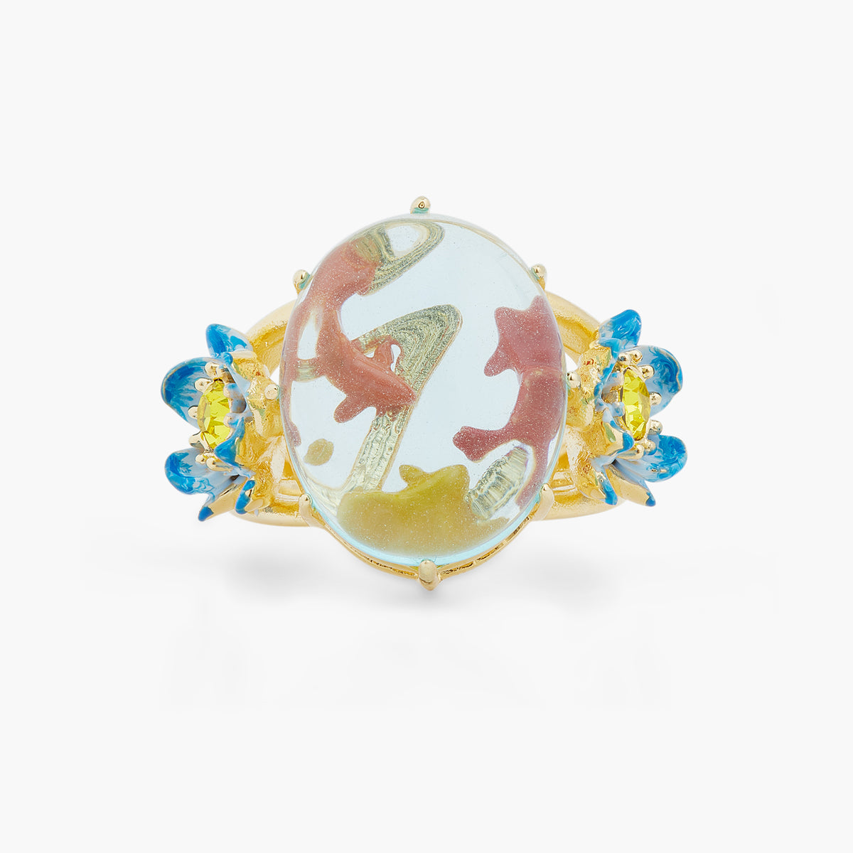 Crystal Oval, Koi Fish And Blue Lotus Cocktail Ring | ASOS6041