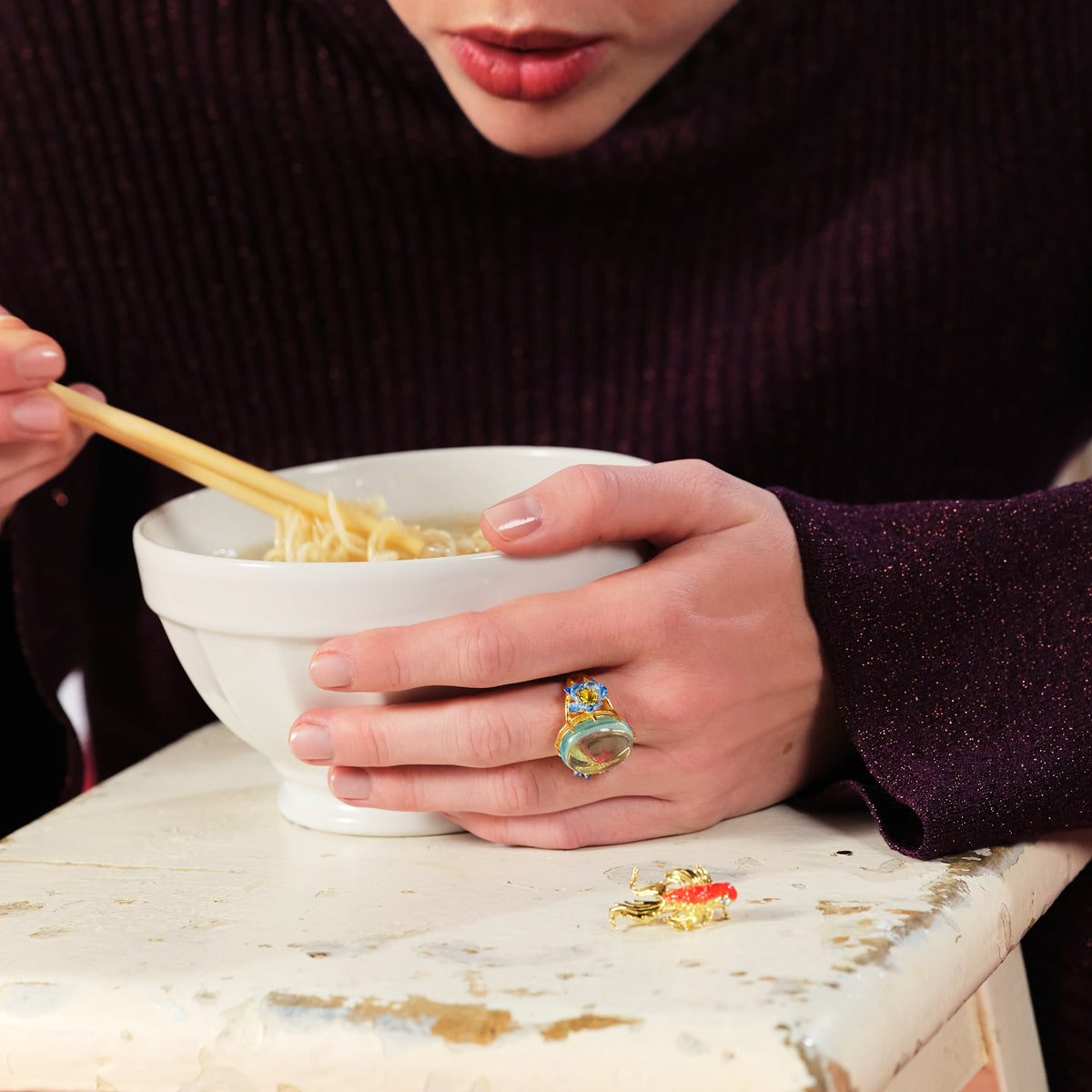 Crystal Oval, Koi Fish And Blue Lotus Cocktail Ring | ASOS6041
