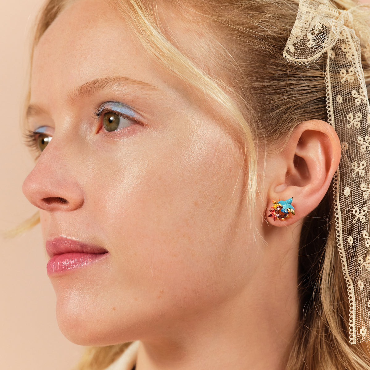 Kingfisher, Maple Leaf And Round Stone Earrings | aspl1051