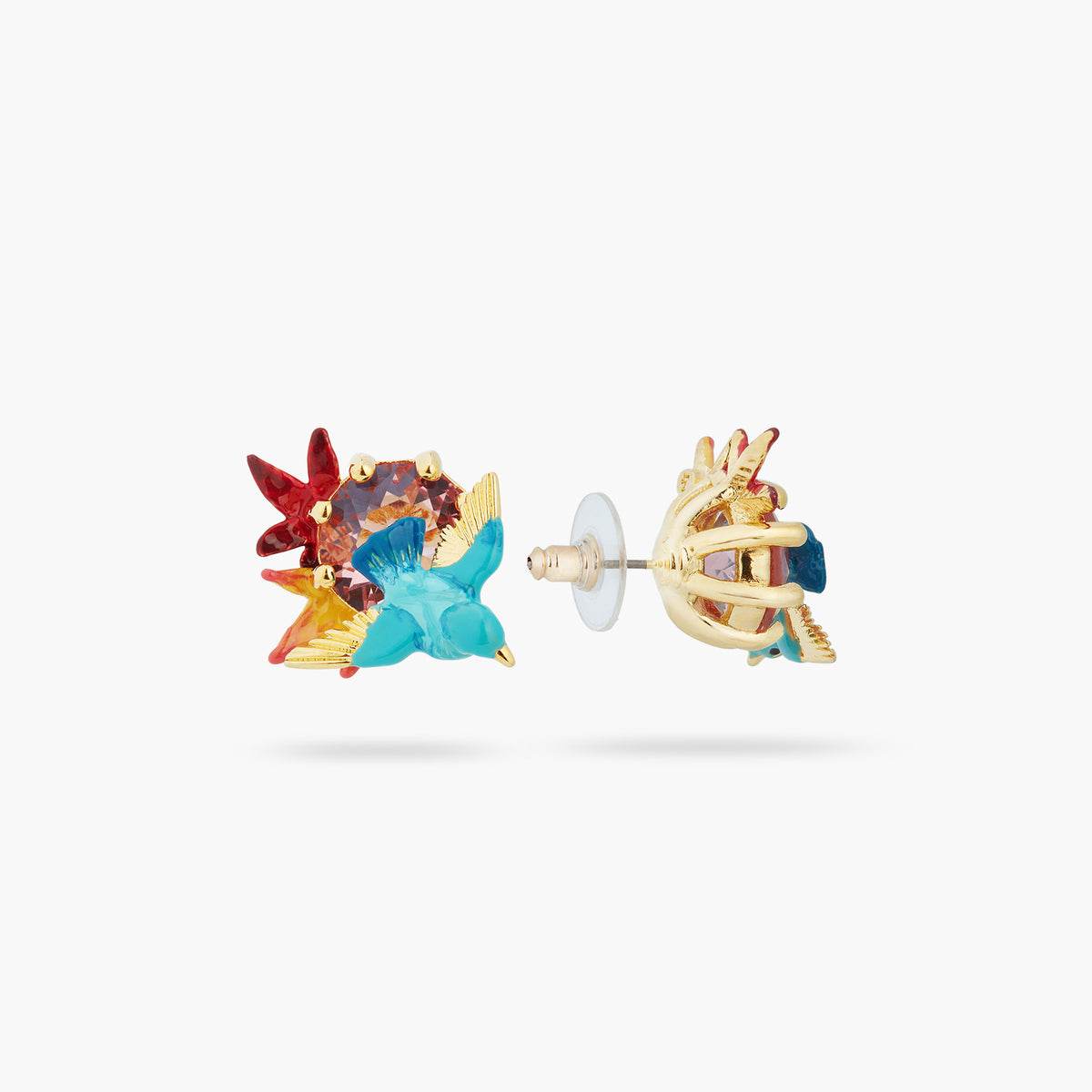 Kingfisher, Maple Leaf And Round Stone Earrings | aspl1051