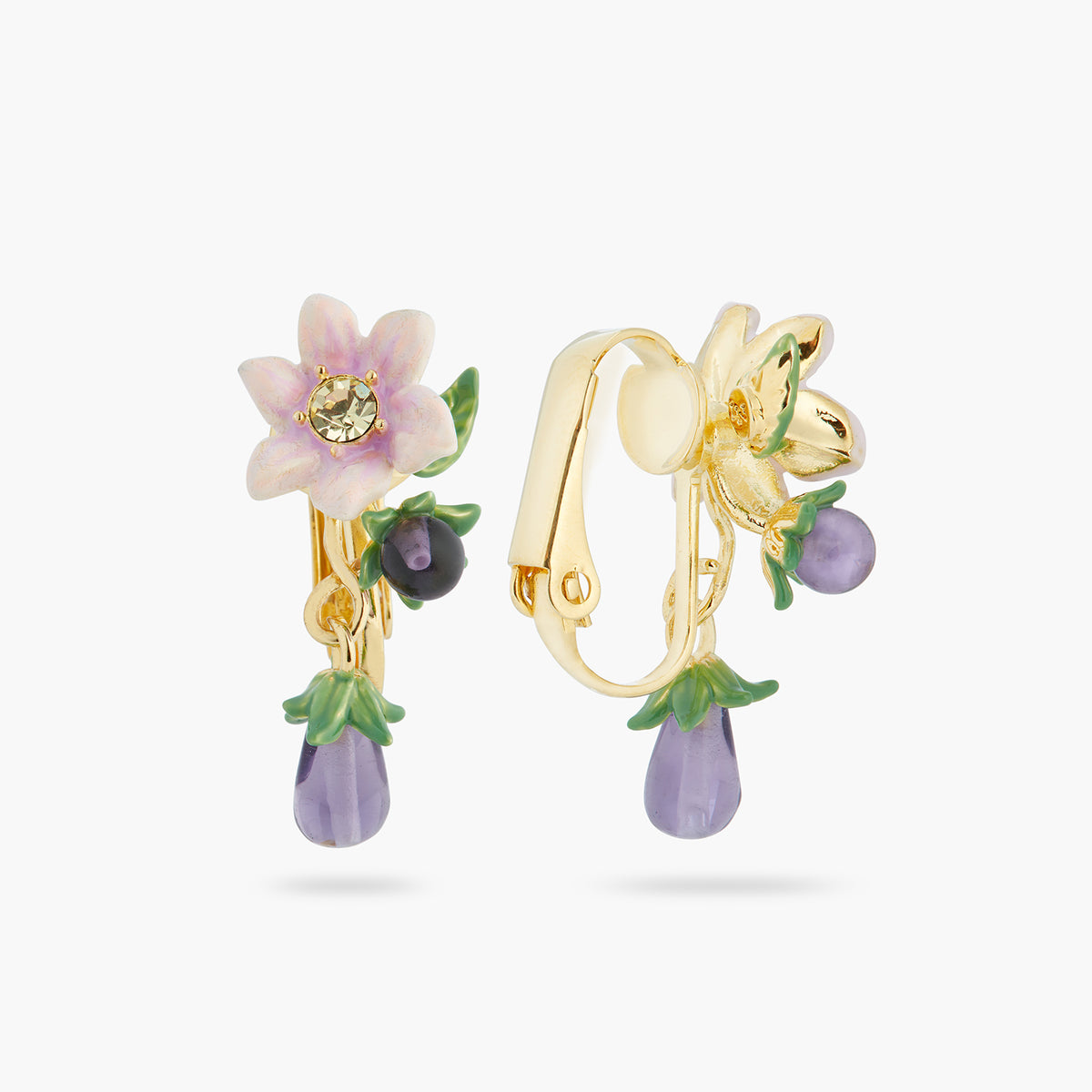 Aubergine And Flower Dangling Earrings | ASPO1031