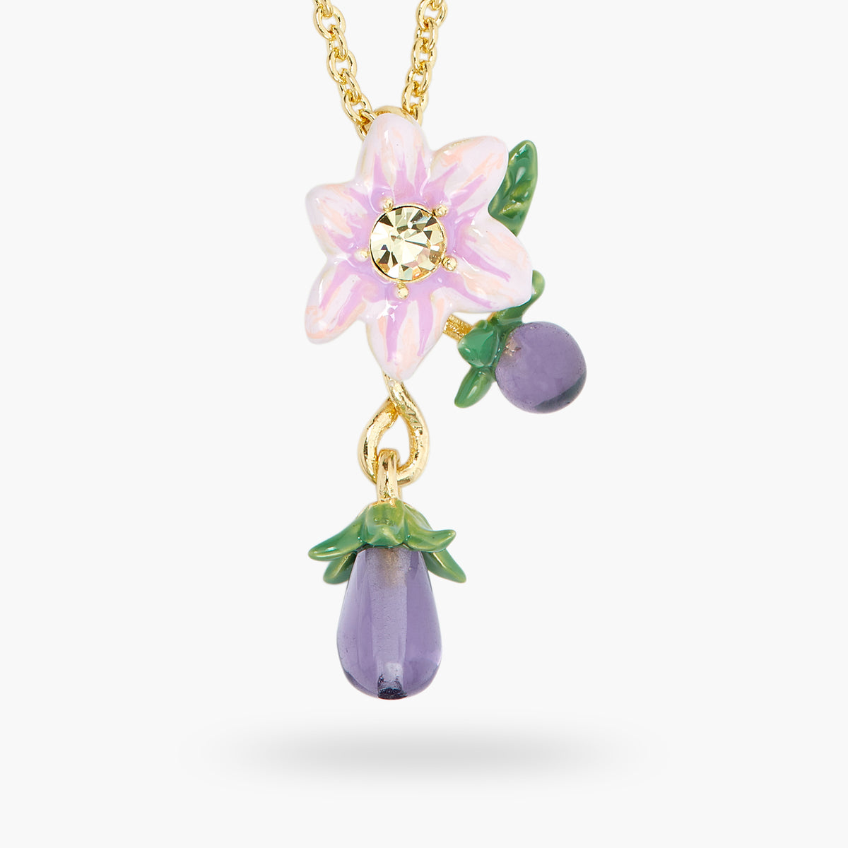 Aubergine And Flower Pendant Necklace | ASPO3041