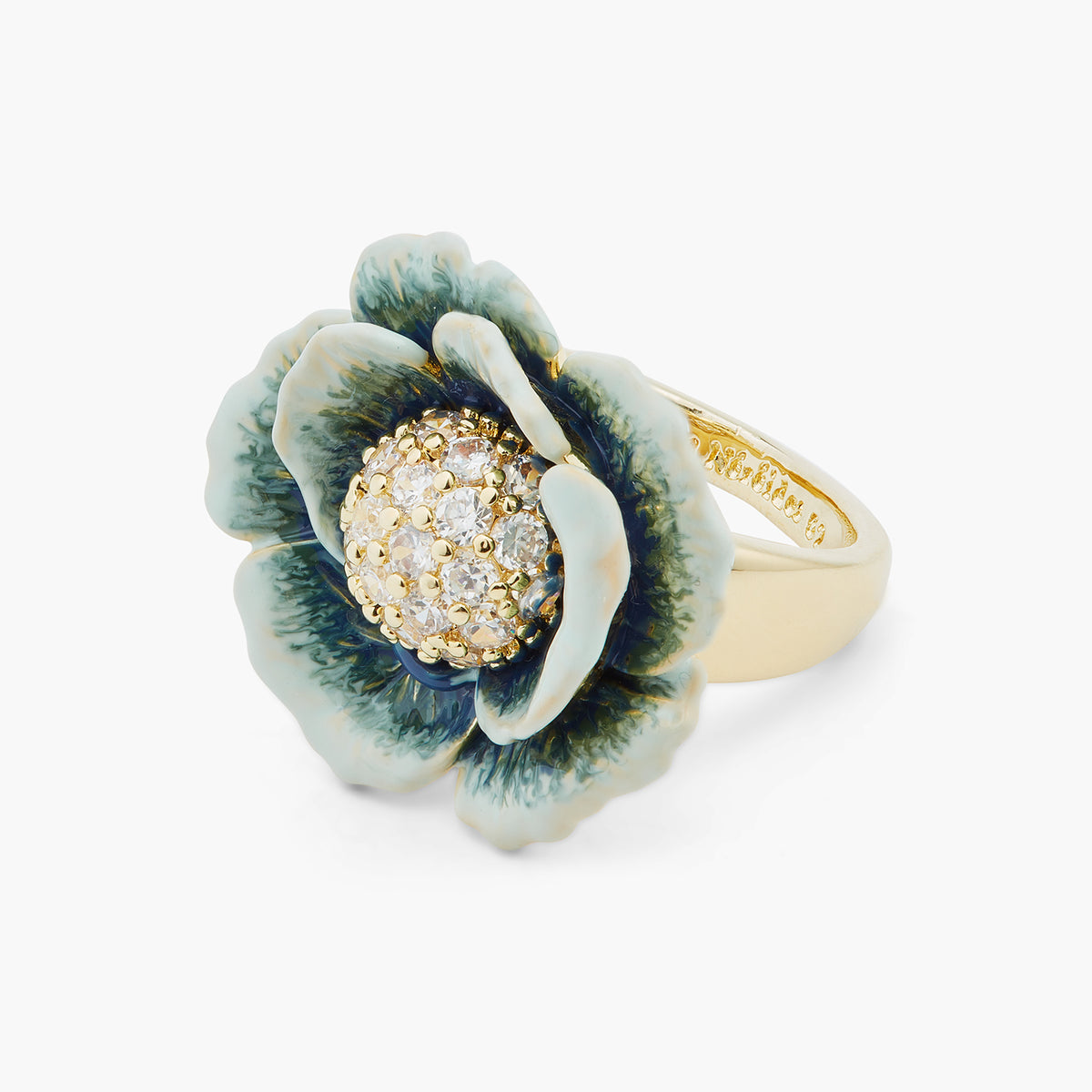 Cabbage Studded With White Crystal Cocktail Ring | ASPO6031
