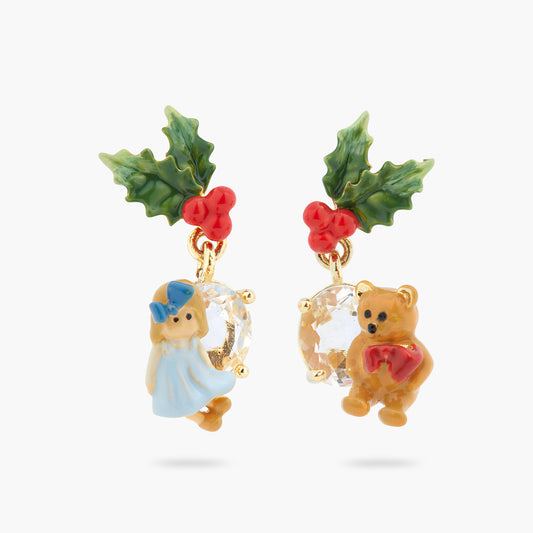 Doll And Teddy Bear Asymmetrical Earrings