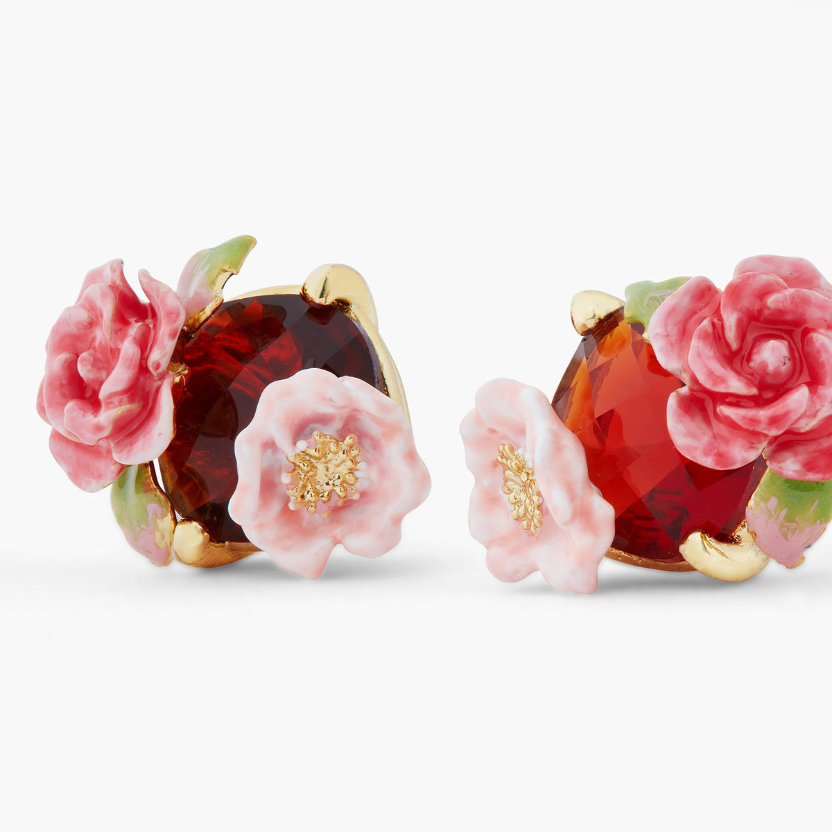 Wild Rose And Garnet Red Stone Earrings | ASRF1021
