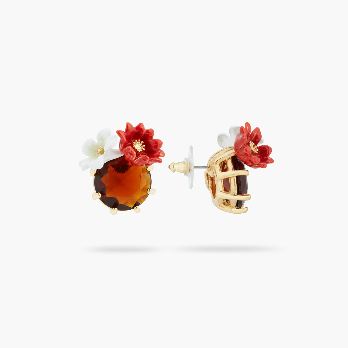 Two Flowers And Faceted Crystal Earrings | ASTM1021