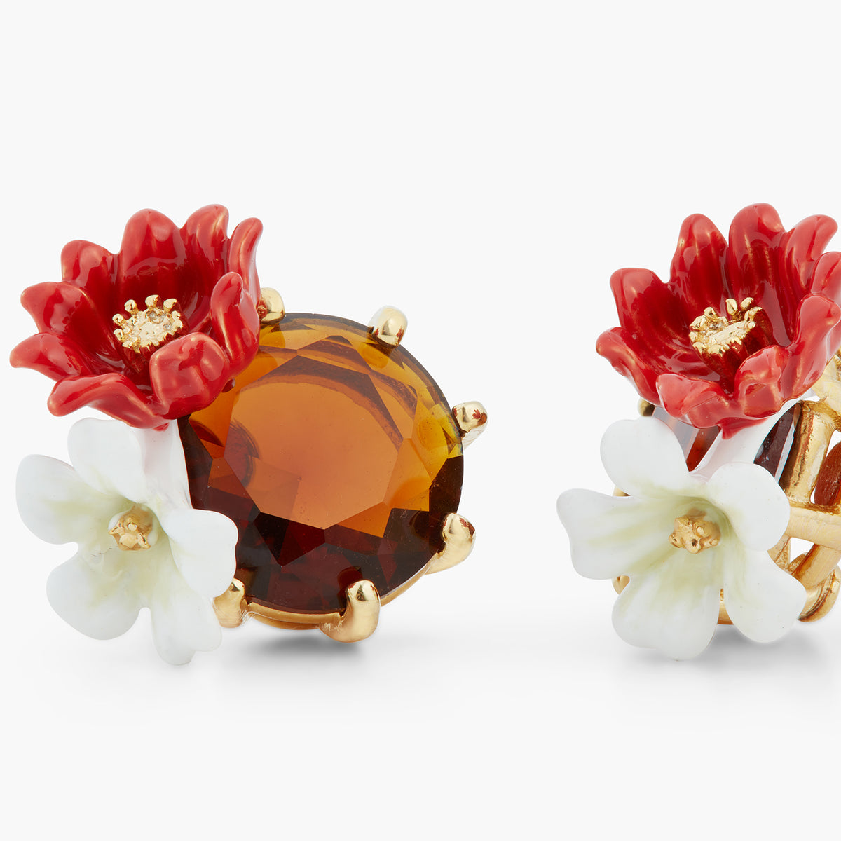 Two Flowers And Faceted Crystal Earrings | ASTM1021