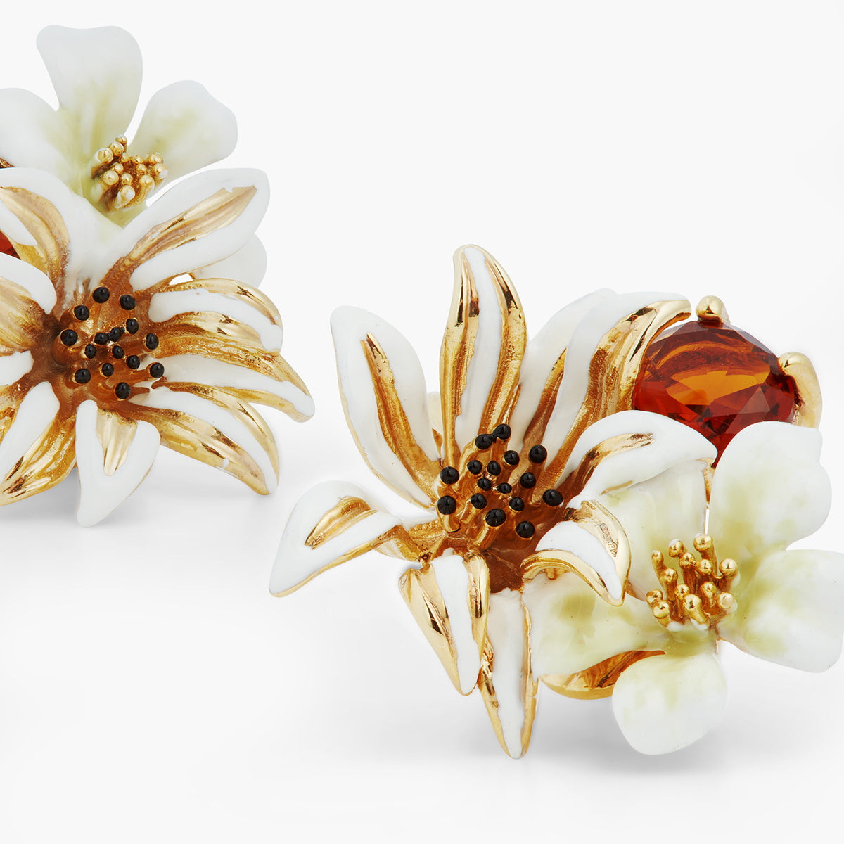 White And Gold Flowers And Faceted Crystal Earrings | ASTM1071