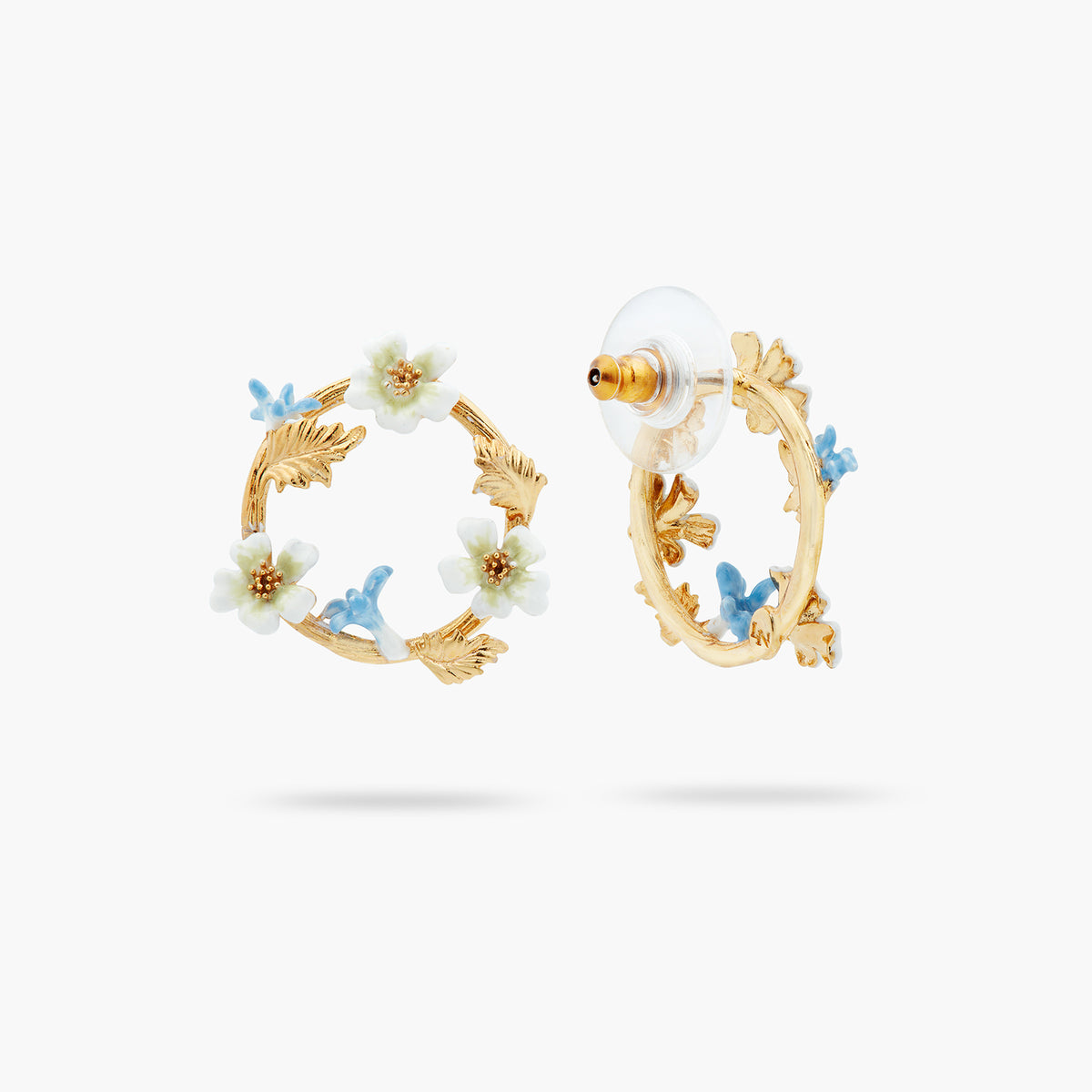 White And Blue Flowers Hoop Earrings | ASTM1081