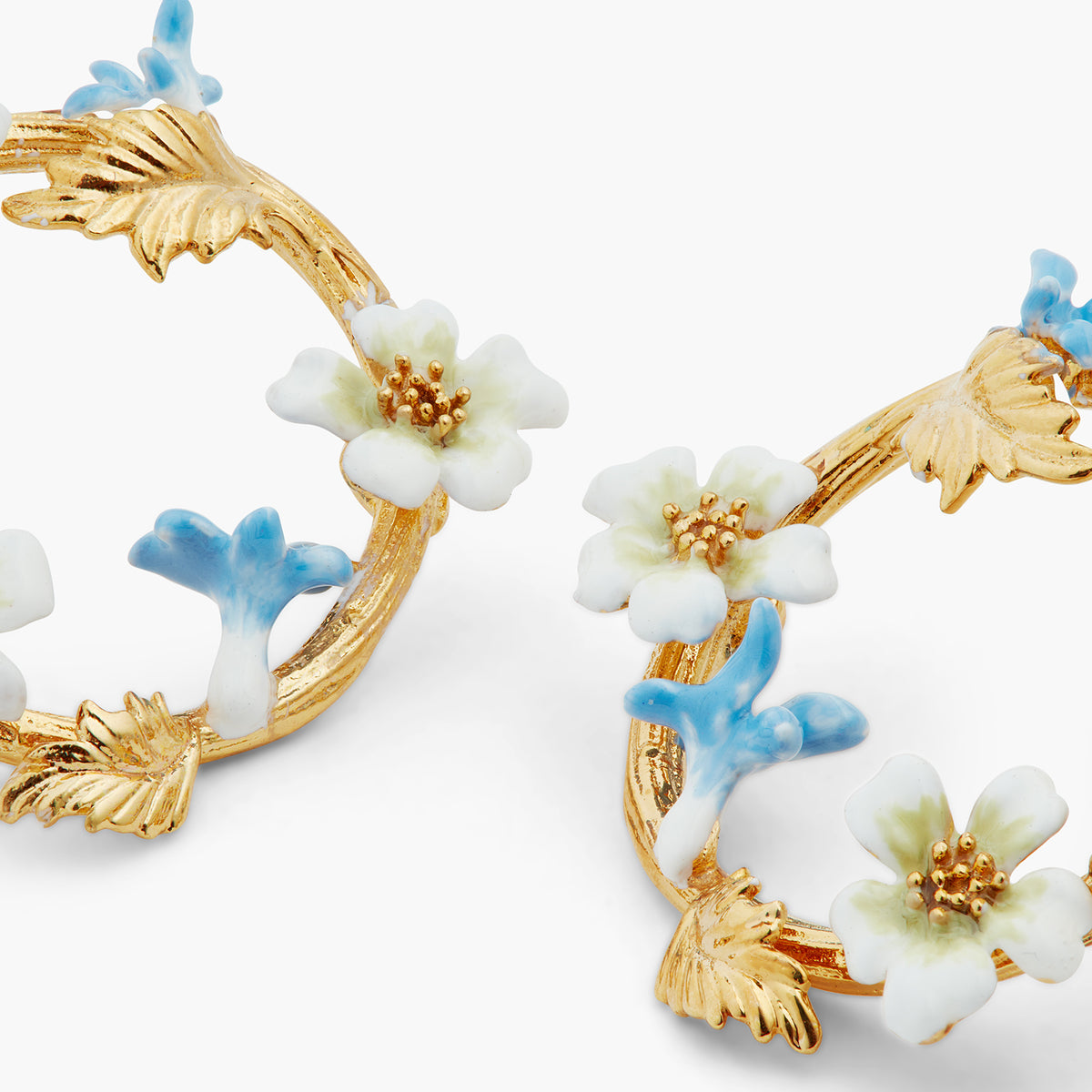 White And Blue Flowers Hoop Earrings | ASTM1081