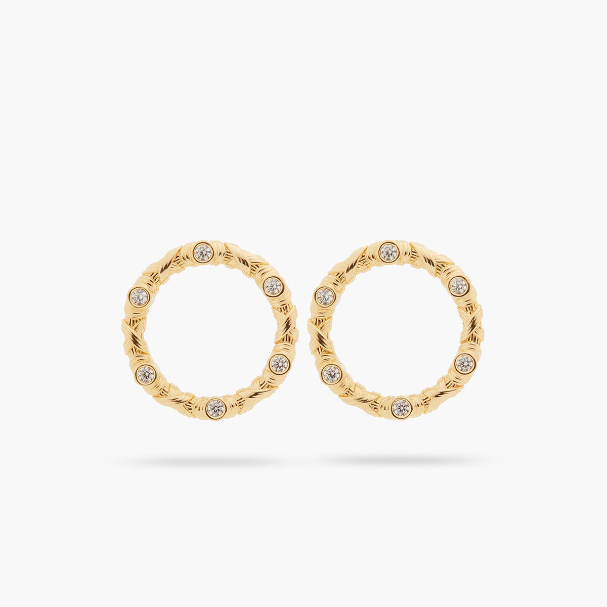 Woven Basketry Circle And Crystal Earrings | asva1051