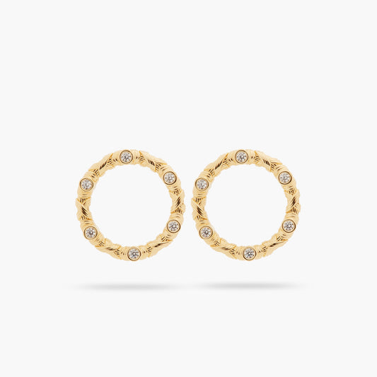 Woven Basketry Circle And Crystal Earrings