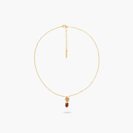 Wild Strawberry And Pink Flower Pendant Necklace | ATBG3031