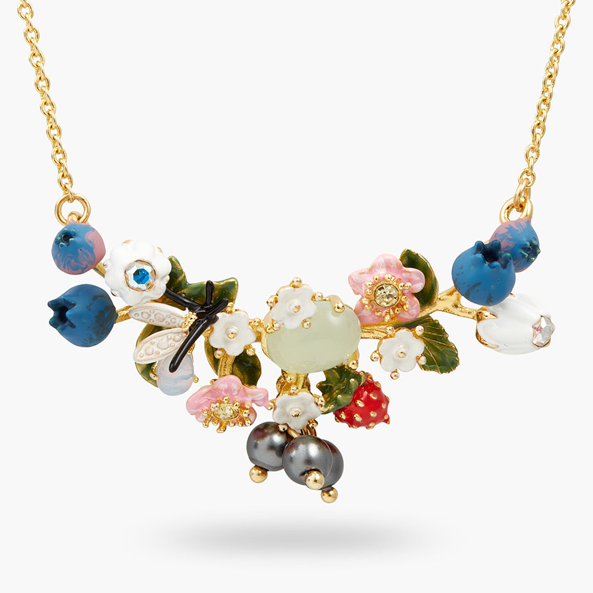 Blueberry, Firefly And Round Cut Stone Statement Necklace | ATBG3041