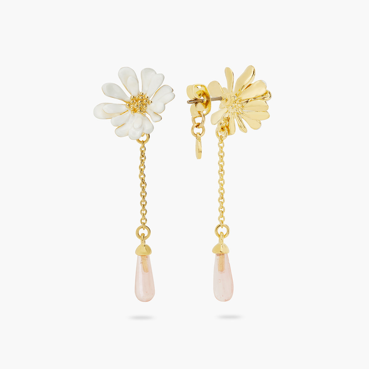 White Flower And Pink Pearl Earrings | ATBP1061