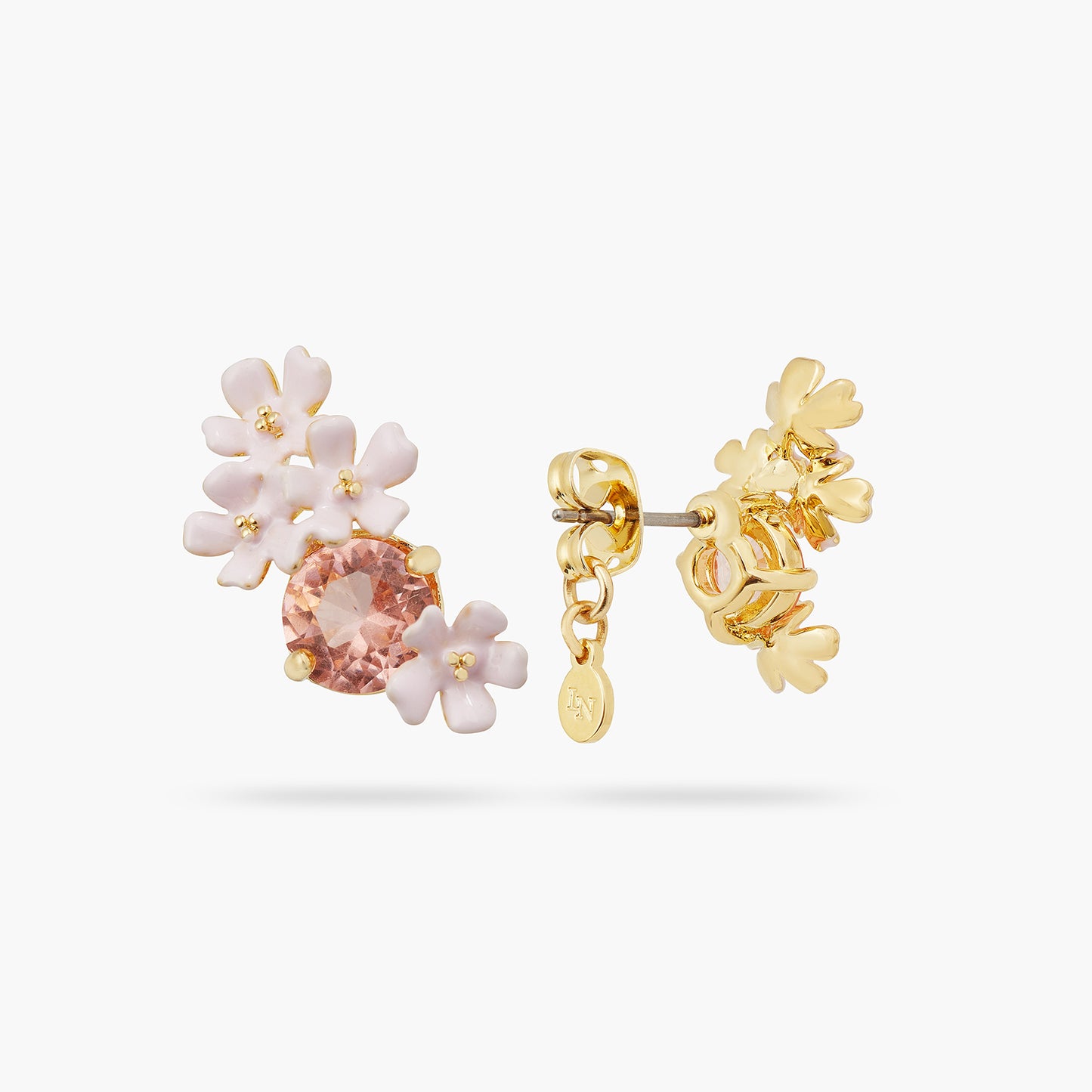 Verbena Flower And Round Stone Earrings | ATBP1071
