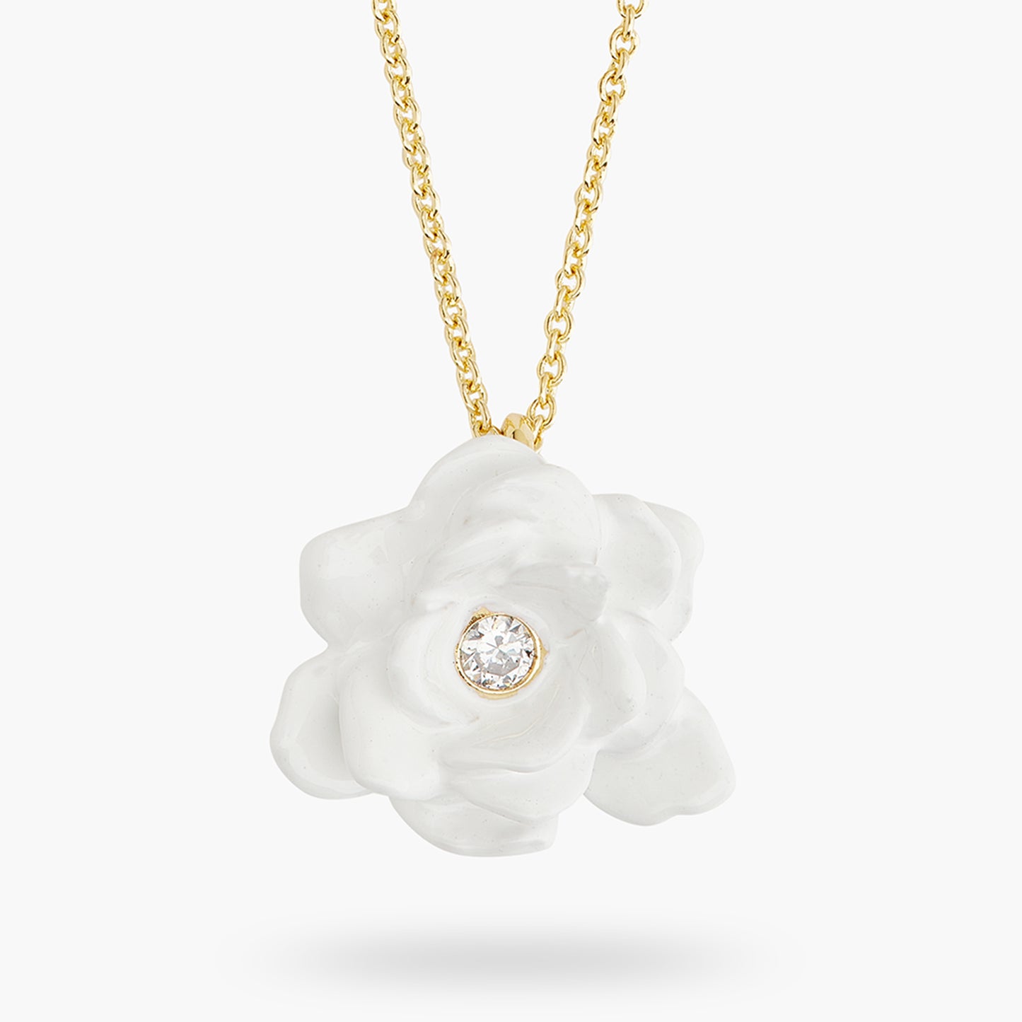Gardenia And Cut Crystal Stone Fine Necklace | ATBP3051