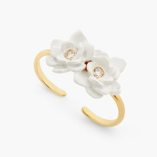 White Flowers Two-Finger Adjustable Ring | ATBP6051