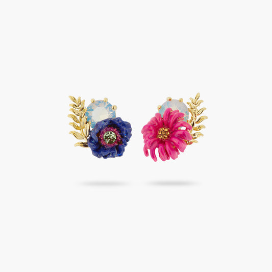 Imaginary Flower And Crystal Earrings