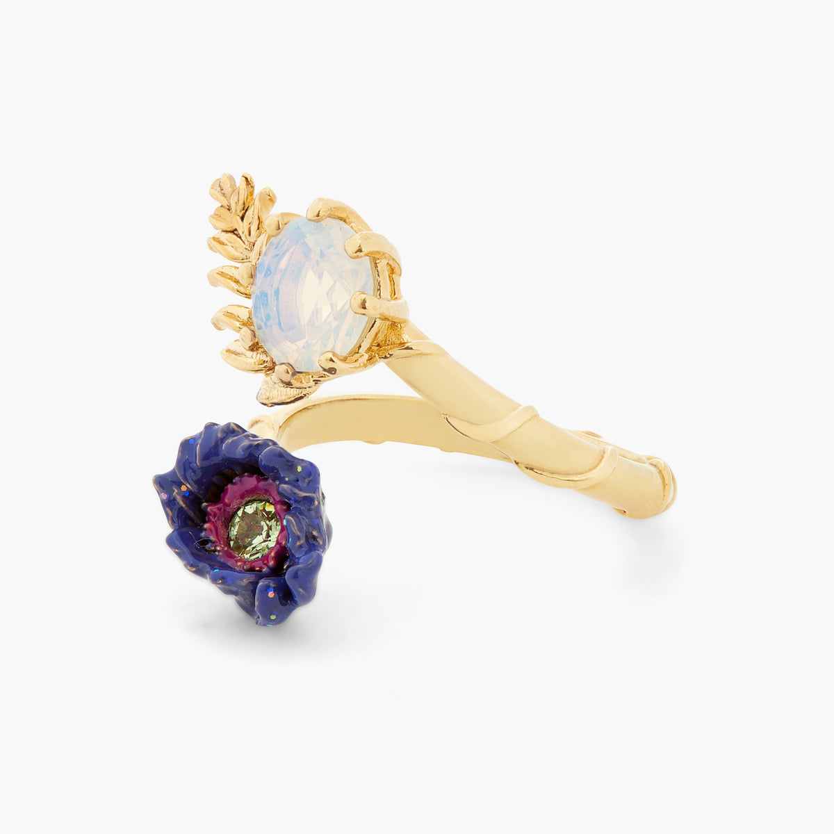 Anemone Flower And Crystal Adjustable Ring | atfi6021