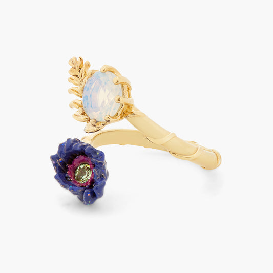 Anemone Flower And Crystal Adjustable Ring | atfi6021