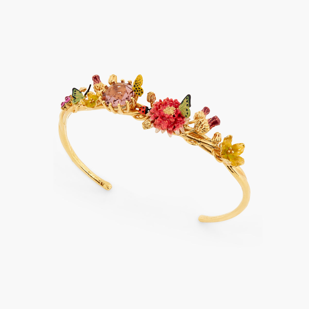 Butterfly Field And Round Stone Bangle Bracelet | ATLA2031