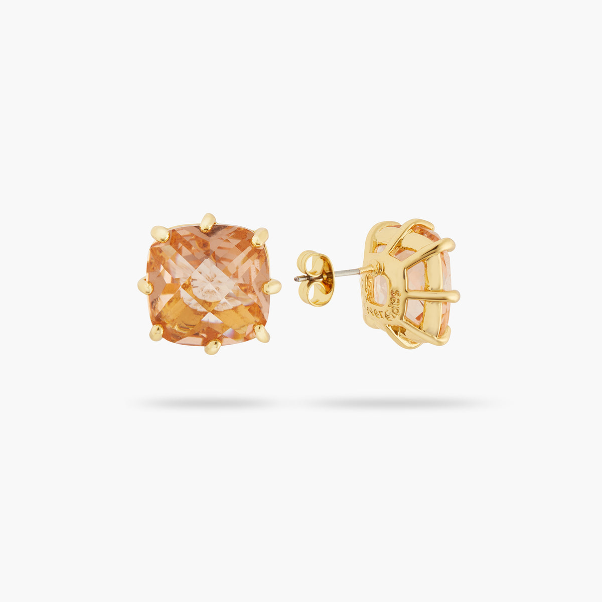 Apricot Pink Diamantine Square Stone Earrings | ATLD1011