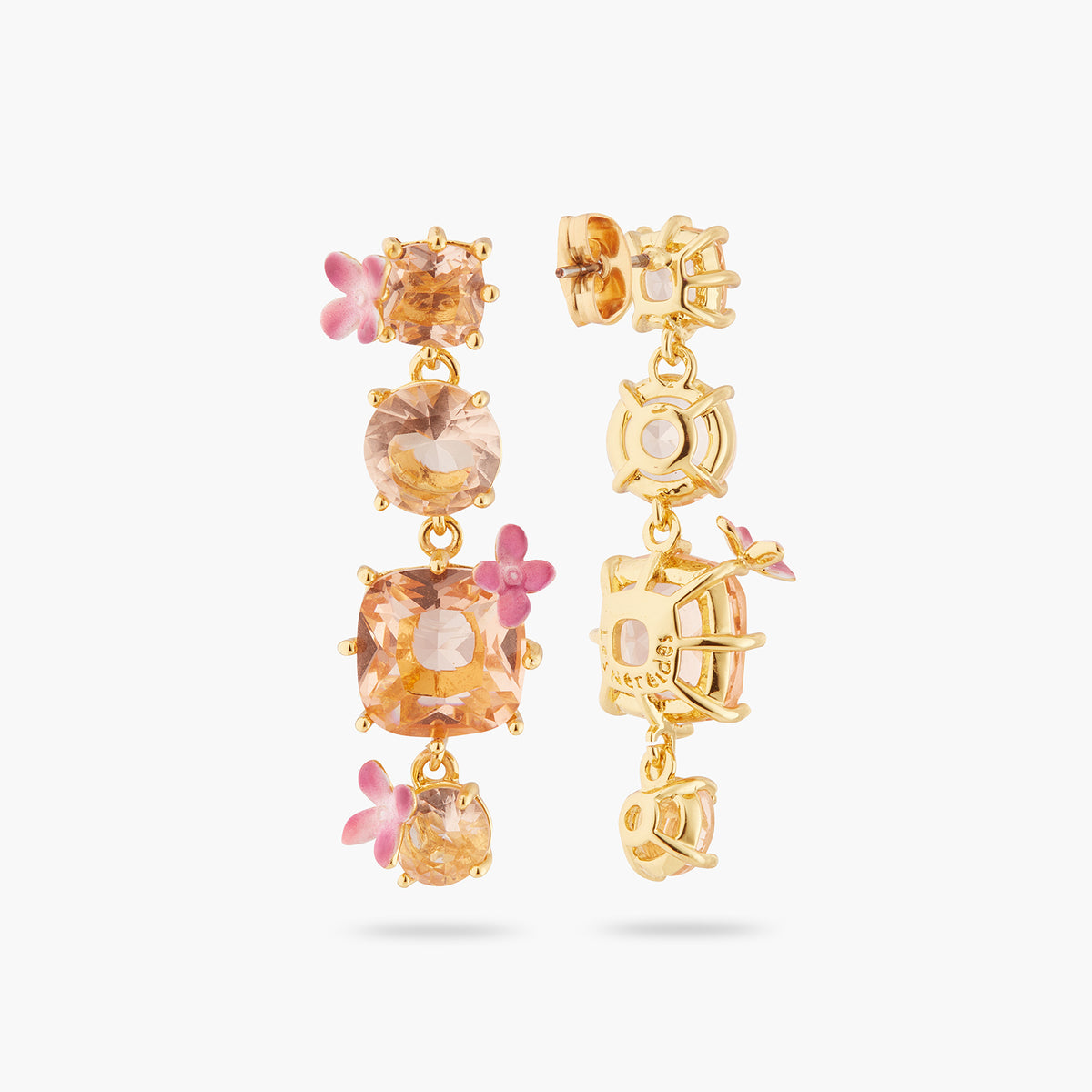 Apricot Pink Diamantine 4 Stone Earrings | ATLD1202