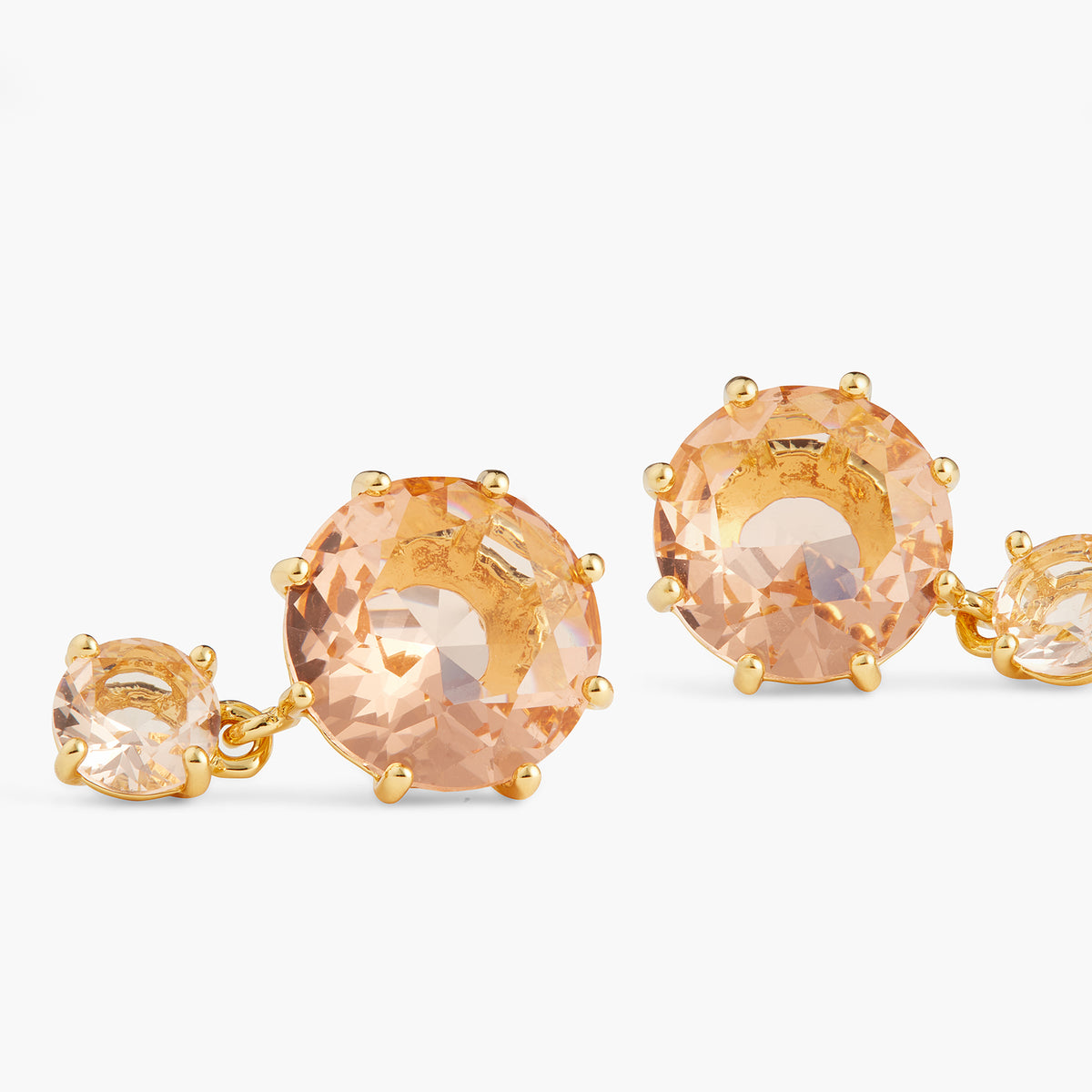 Apricot Pink Diamantine 2 Round Stone Earrings | ATLD1261