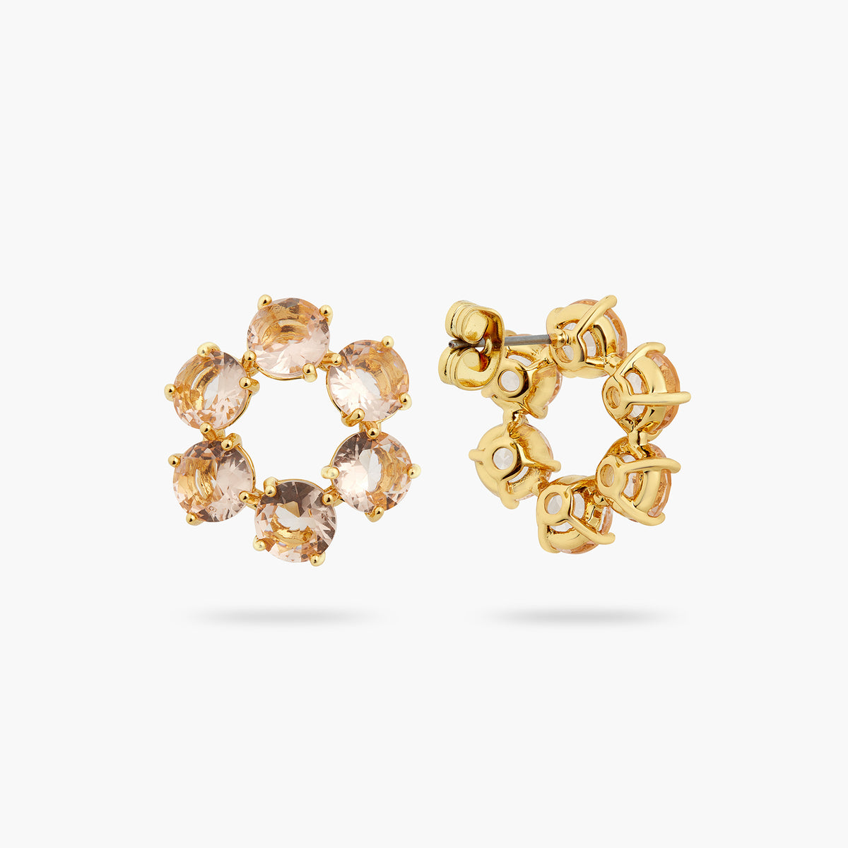 Apricot Pink Diamantine 6 Round Stone Earrings | ATLD1421