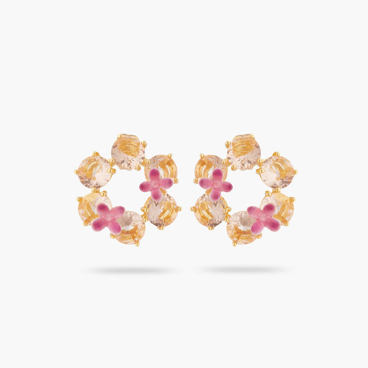 Apricot Pink Diamantine Flower And 6 Round Stone Earrings | atld1422