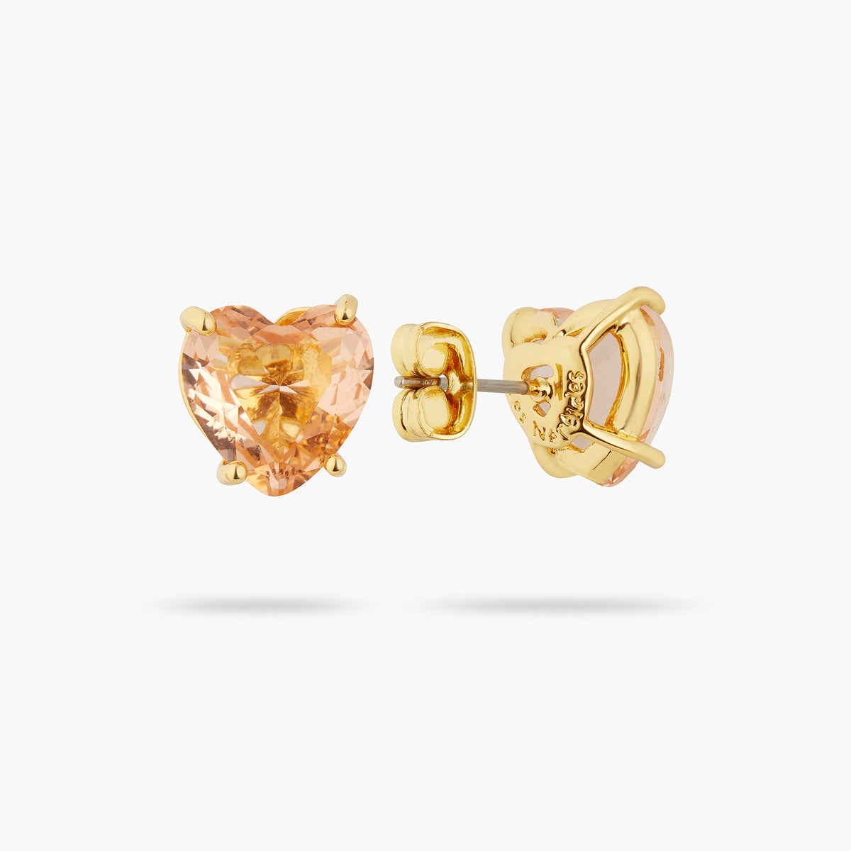 Apricot Pink Diamantine Heart Sleeper Earrings | ATLD1451