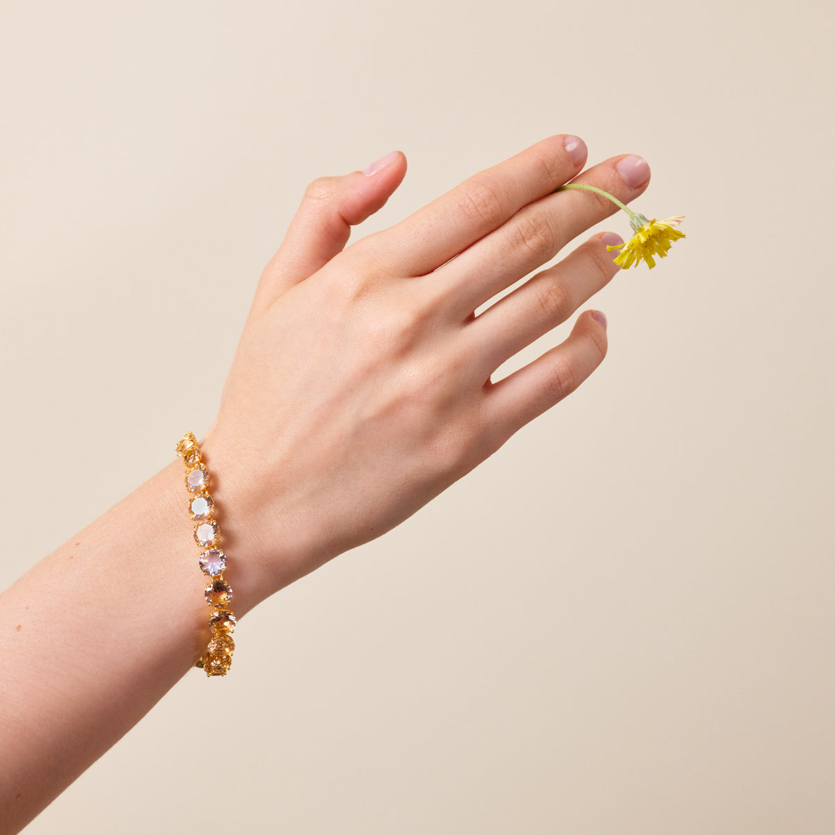 Apricot Pink Diamantine Single Row Fine Bracelet | ATLD2521