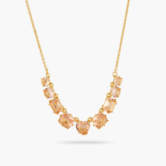 Apricot Pink Diamantine Flower And 9 Stone Fine Necklace | ATLD3182