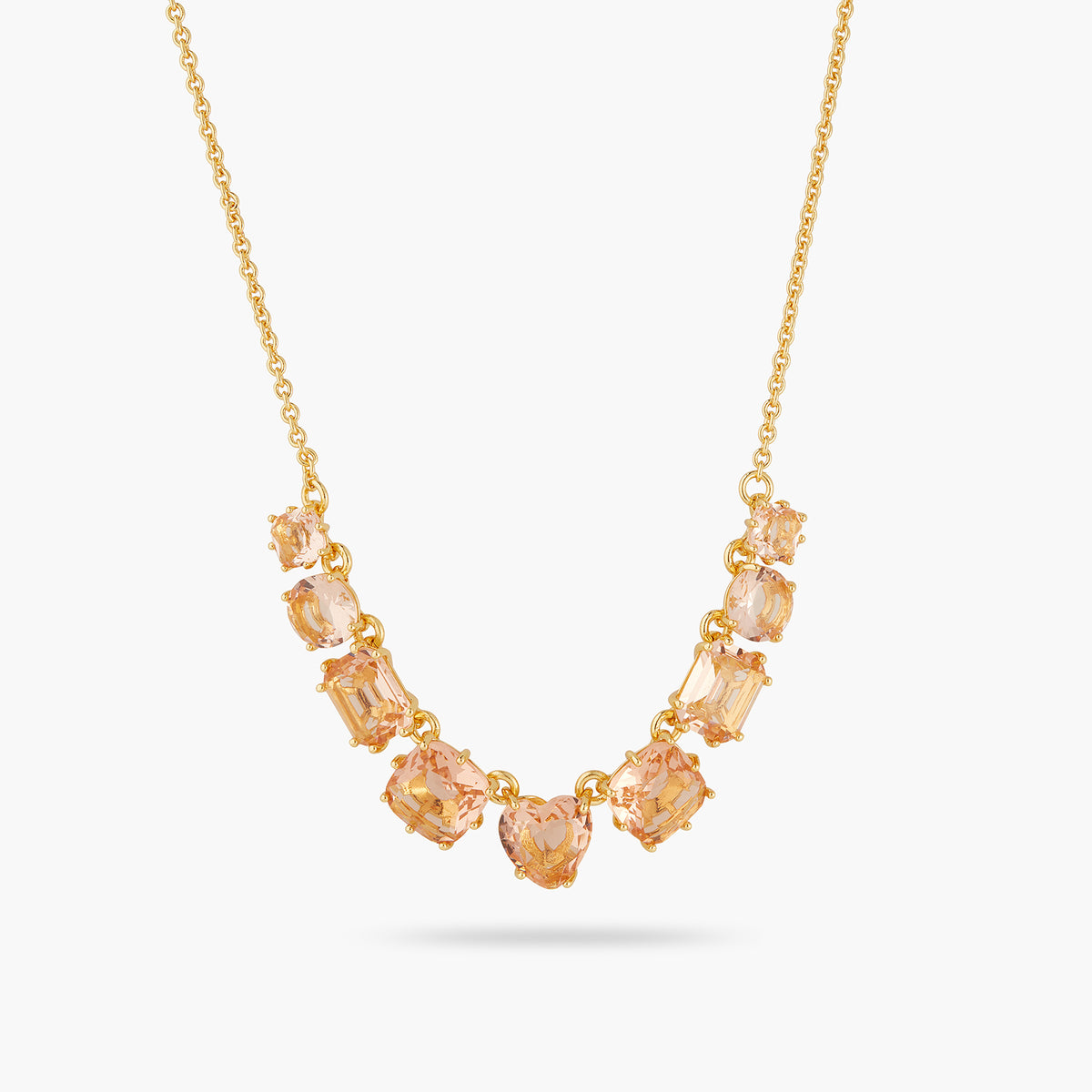 Apricot Pink Diamantine Flower And 9 Stone Fine Necklace | atld3182