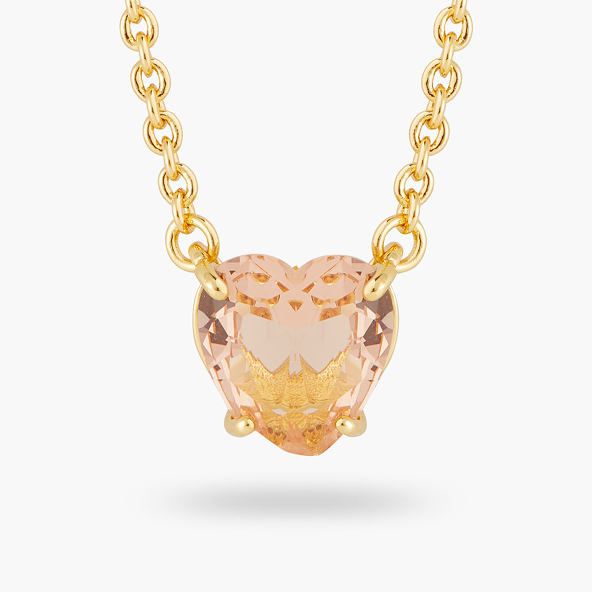 Apricot Pink Diamantine Fine Heart Necklace | ATLD3531
