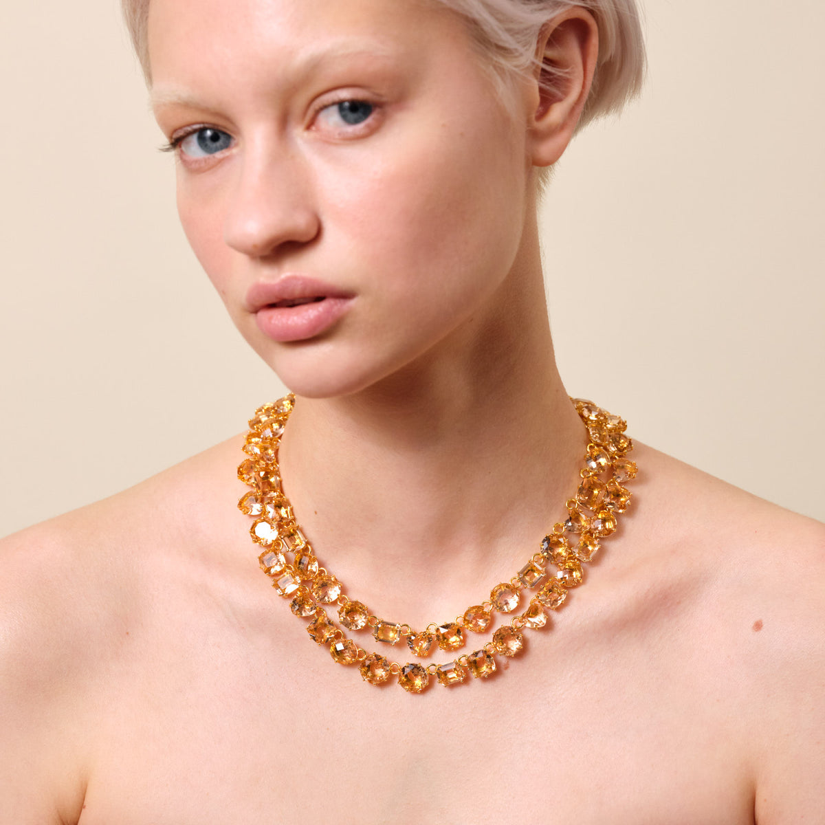 Apricot Pink Diamantine 2 Row Statement Necklace | ATLD3551