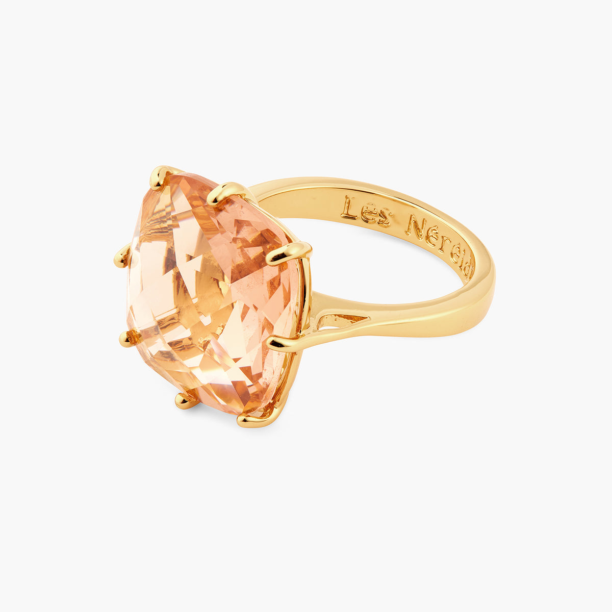 Apricot Pink Diamantine Square Solitaire Ring | ATLD6021