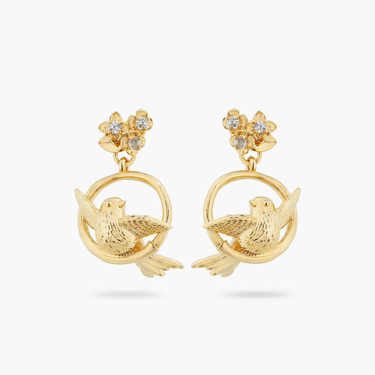 Bird, Flower And Crystal Dangling Earrings | atnf1041