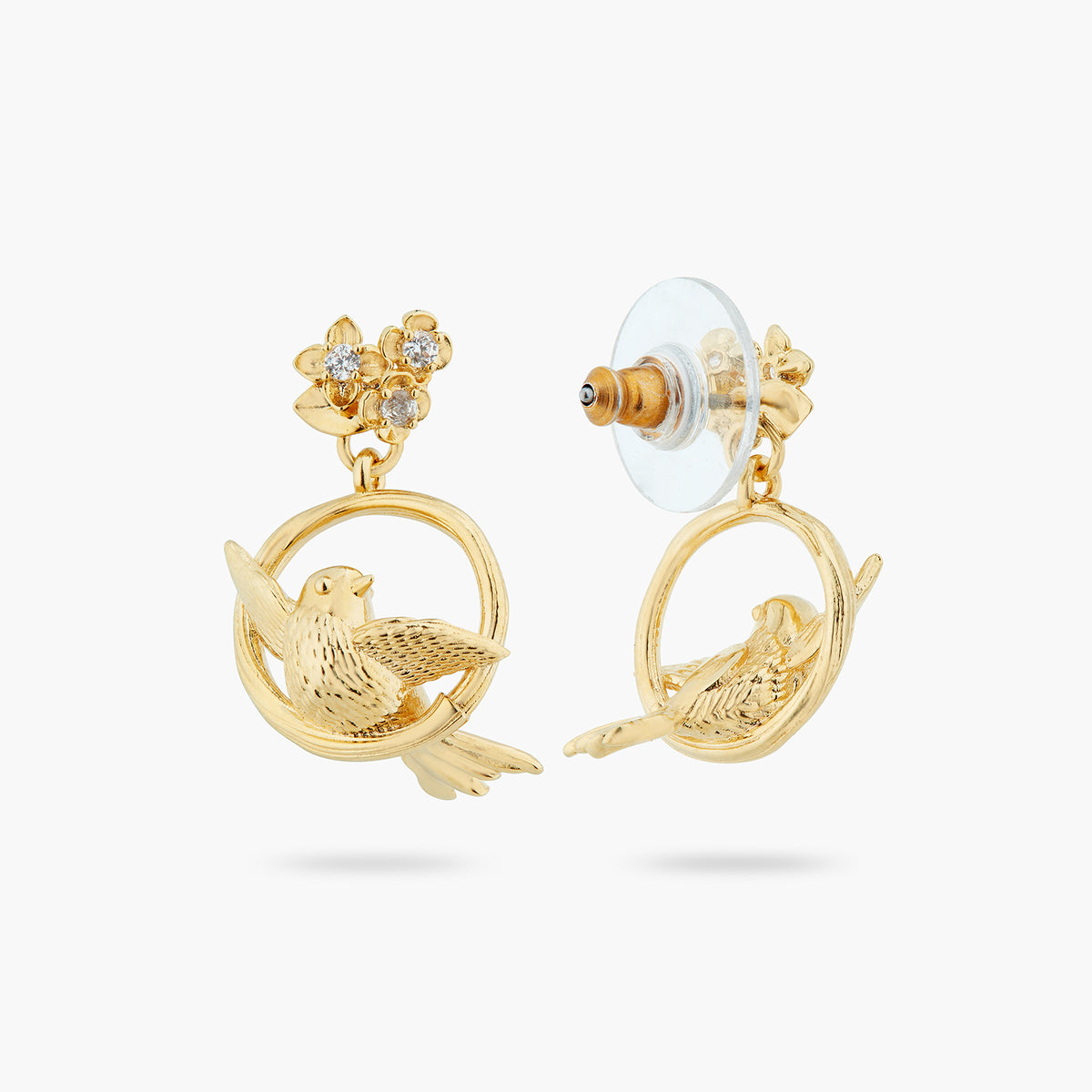 Bird, Flower And Crystal Dangling Earrings | atnf1041