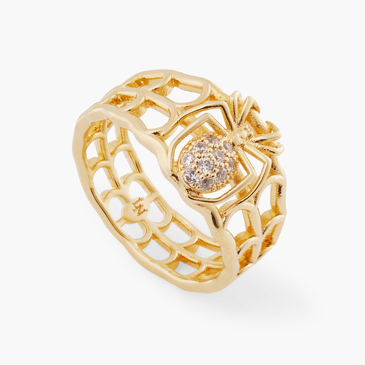 Openwork Enamel Spider And Crystal Ring | atnf6011