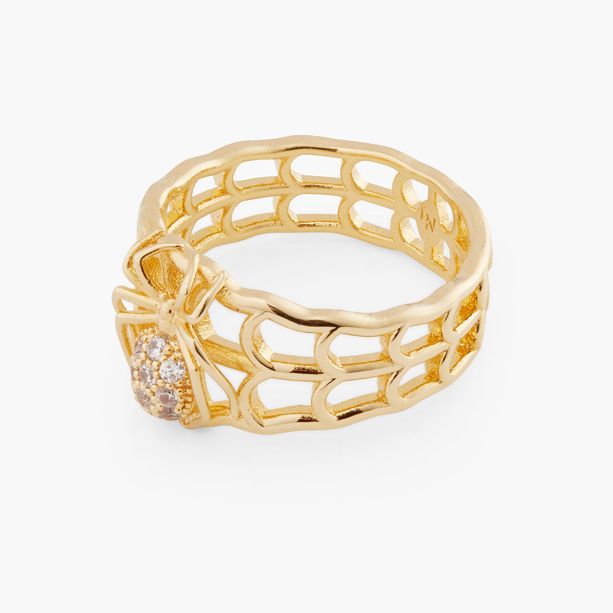 Openwork Enamel Spider And Crystal Ring | atnf6011