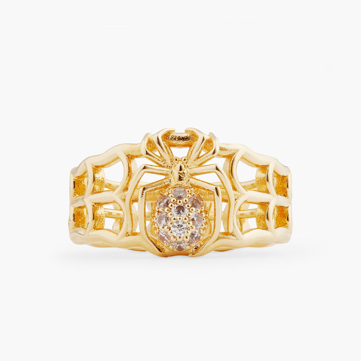 Openwork Enamel Spider And Crystal Ring | atnf6011
