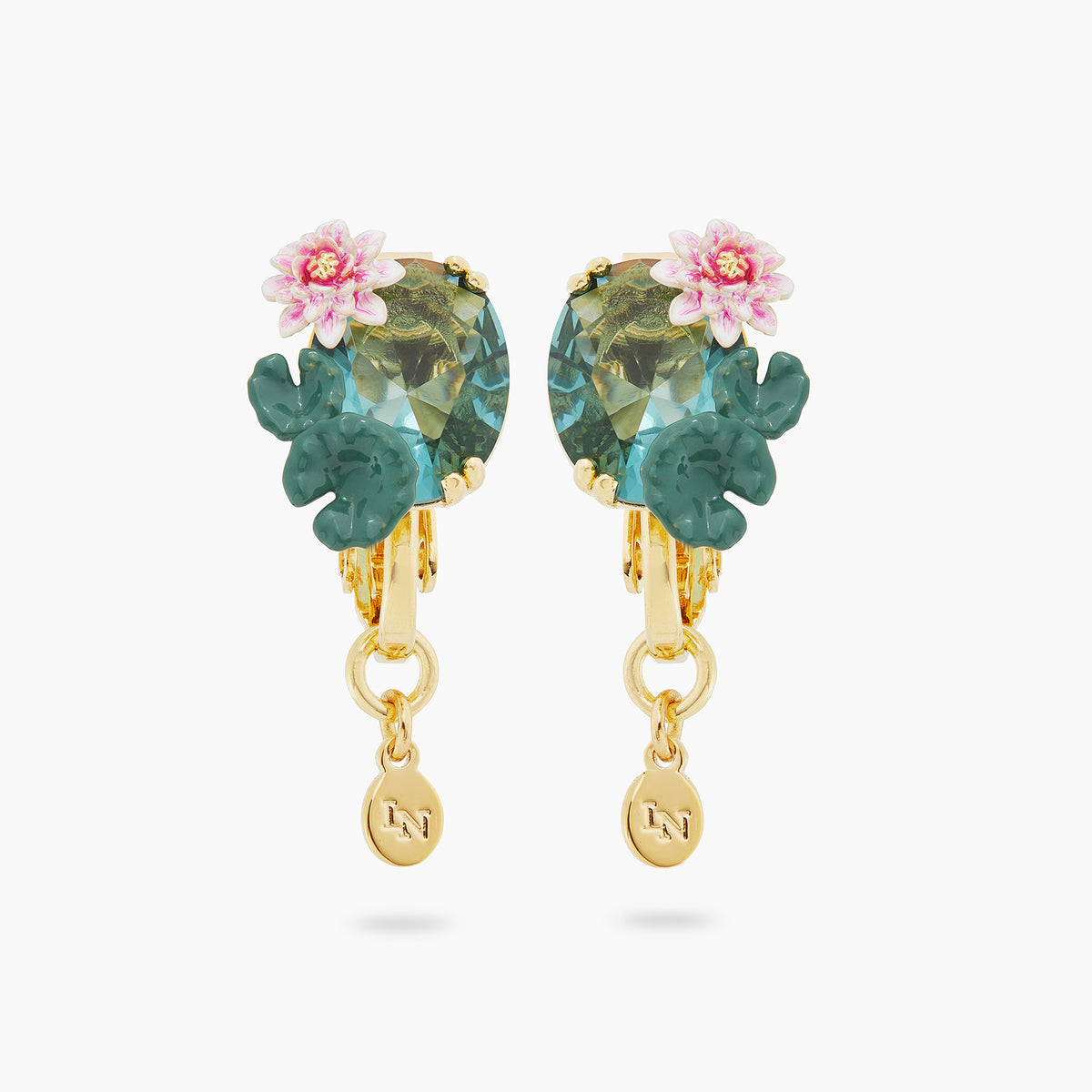 Lotus Flower And Blue Stone Earrings | ATNY1091