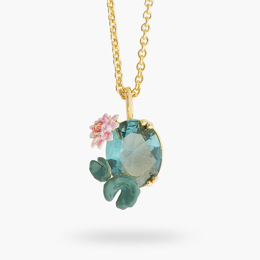 Lotus Flower And Blue Stone Pendant Necklace