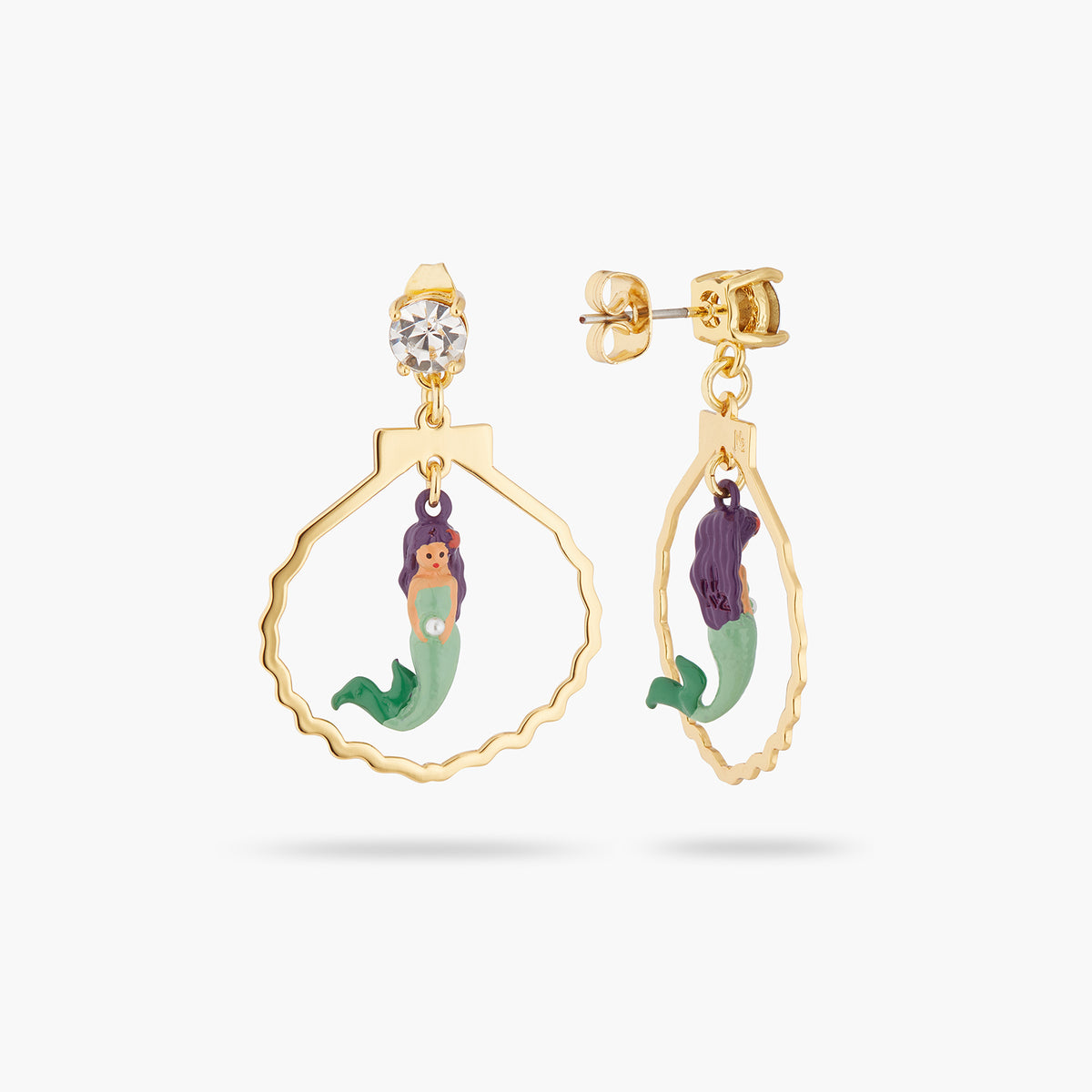Mermaid, Cut Stone, Seashell Shape Earrings | ATOC1031